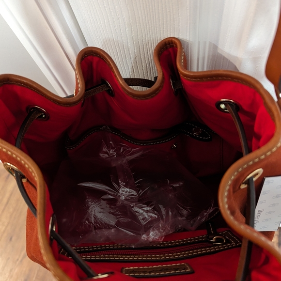 Dooney & Bourke Drawstring Bucket Bag Orange Suede Leather - Picture 7 of 8